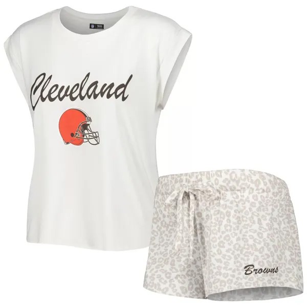 Женский комплект для сна, белая/кремовая футболка Concepts Sport, трикотажная футболка и шорты Cleveland Browns Montana
