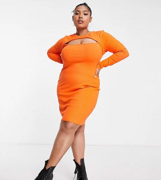 Оранжевое платье мини в рубчик с перекрутом ASOS DESIGN Curve-Оранжевый цвет