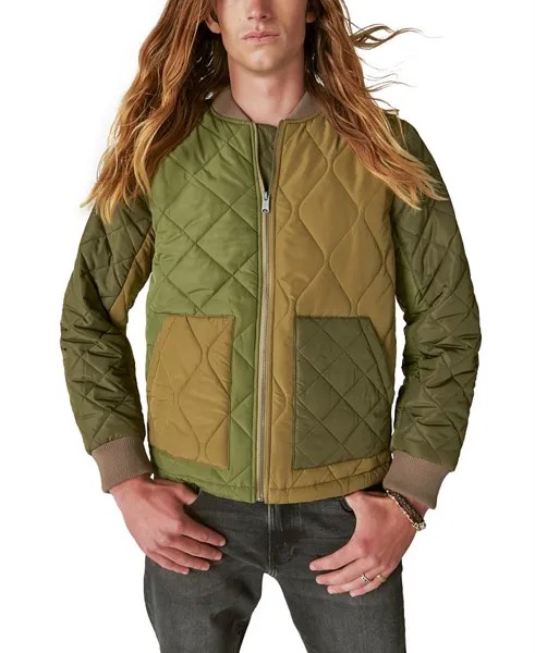 Мужской стеганый бомбер в стиле пэчворк Lucky Brand, зеленый