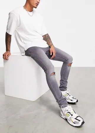 Серые зауженные джинсы со рваной отделкой Soul Star-Серый