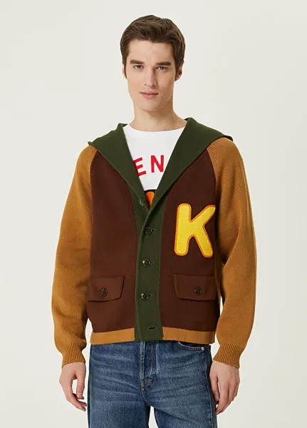Вязаный кардиган с капюшоном и логотипом с цветными блоками Kenzo, мультиколор