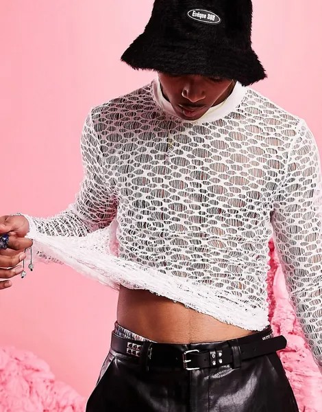 Белый лонгслив зауженного кроя из ажурной сеточки ASOS DESIGN