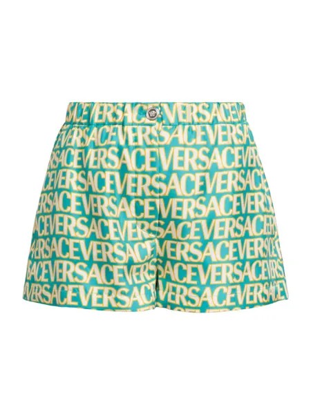 Шелковые шорты La Vacanza Versace с монограммой Versace, бирюзовый