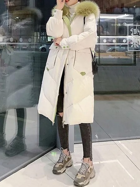 Milanoo Puffer Coats For Women White Wind-Proof Long Sleeves Long Winter Outerwear
