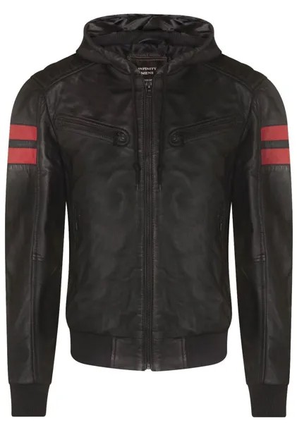 Кожаный бомбер в стиле ретро с капюшоном - Скопье Infinity Leather, черный