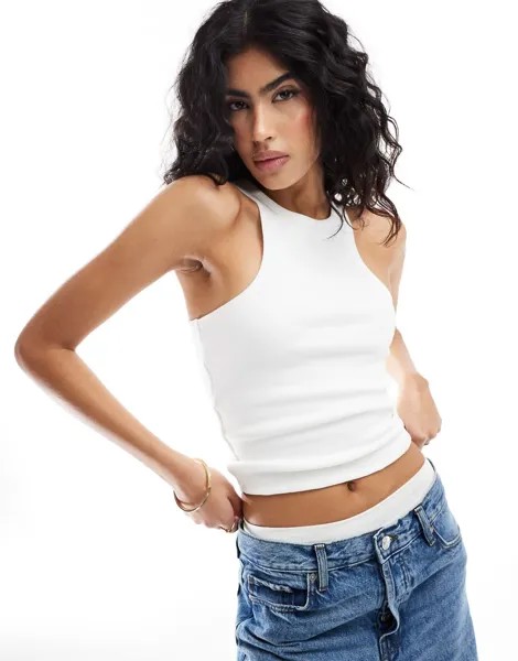 Топ Asos Design Double Layer Ribbed Racer With Binding, белый