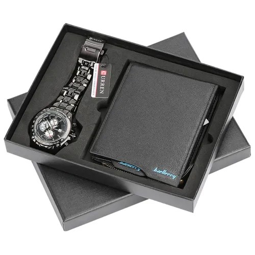 Подарочный набор MyPads Premium M-A04890 мужской кошелек и часы с календарем и металлическим ремешком запоминающийся подарок мужчине автолюбителю...