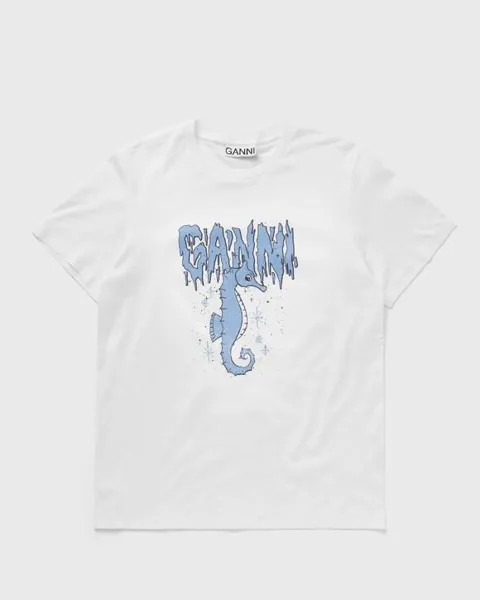 Топ Ganni Basic Jersey Seahorse Relaxed Tee, ярко-белый