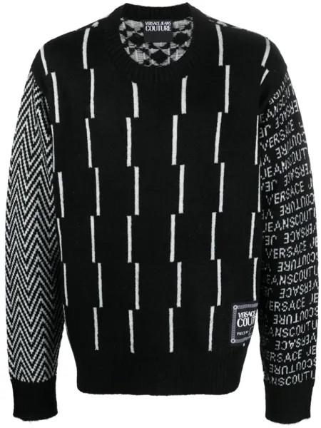 Versace Jeans Couture джемпер вязки интарсия с геометричным узором, черный