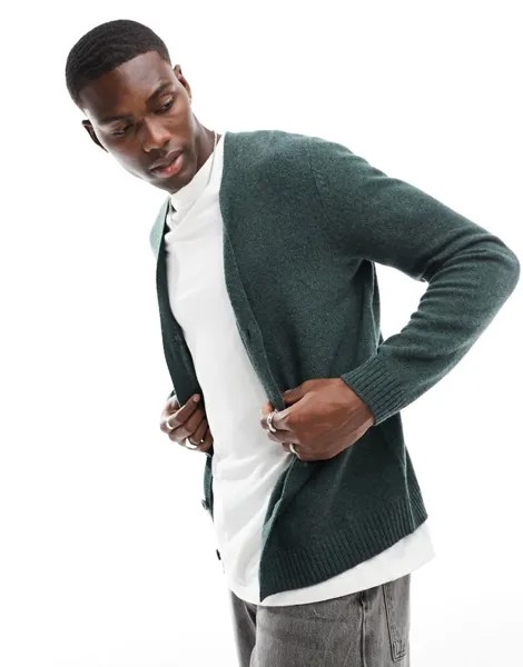 Зеленый вязаный кардиган из овечьей шерсти ASOS DESIGN