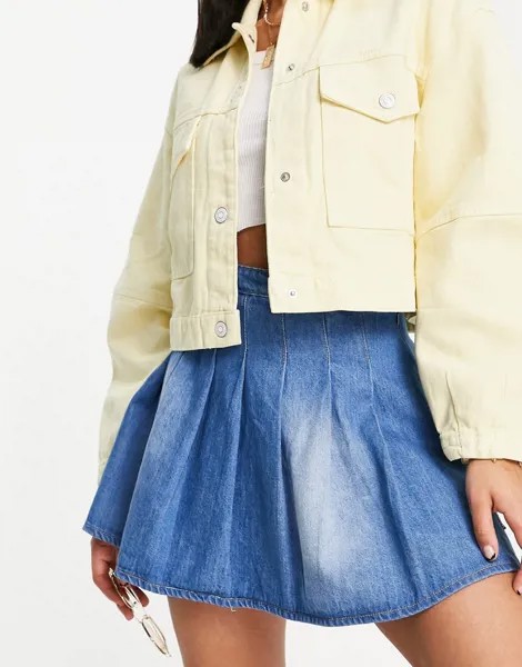 Теннисная джинсовая мини-юбка со складками в винтажном стиле Daisy Street-Голубой