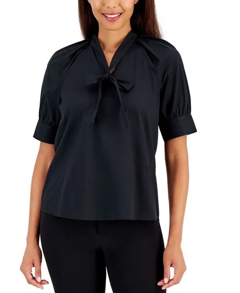 Женская блузка с воротником-стойкой и пышными рукавами Anne Klein, черный
