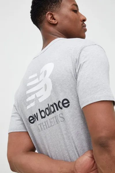 Хлопковая футболка New Balance, серый