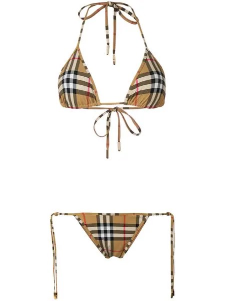 Burberry классическое клетчатое бикини 'Chime' с треугольными чашками