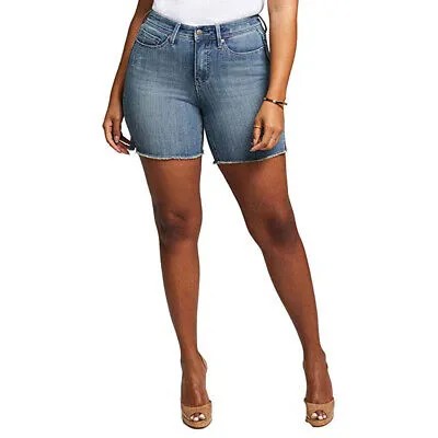 Женские узкие прямые джинсовые шорты с потертостями NYDJ, синие 24