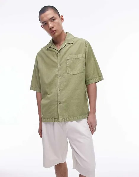 Topman – Рубашка повседневного кроя с короткими рукавами выцветшего цвета хаки