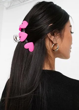 Заколка-краб для волос с розовыми сердечками ASOS DESIGN-Разноцветный