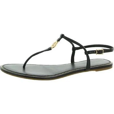 Tory Burch Womens Emmy Black Leather Flat Sandals Shoes 8 Medium (B,M) BHFO 8924