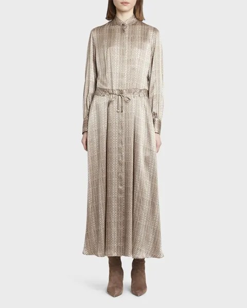 Шелковое платье макси с принтом и шнурком Kiton, цвет Beige