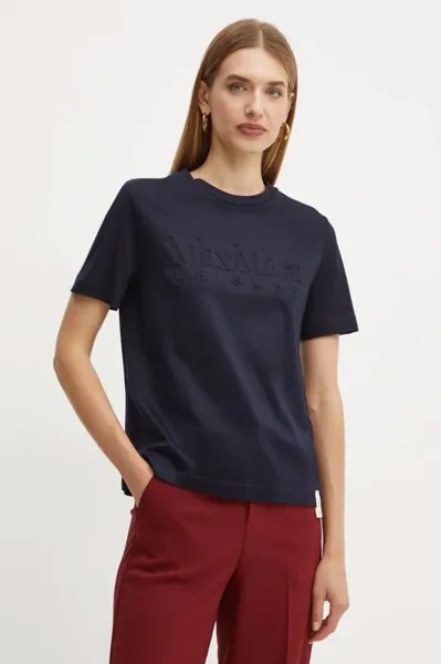 Хлопковая футболка Max Mara Leisure, темно-синий