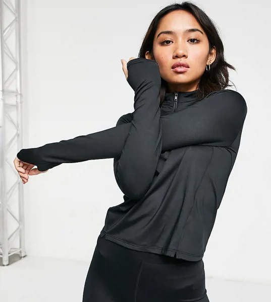 Узкий лонгслив с короткой молнией ASOS 4505 Petite-Темно-синий