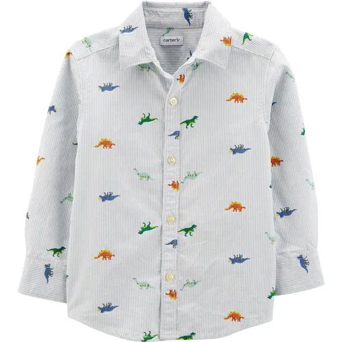 Рубашка для мальчика в полоску с динозаврами Carter's, артикул 1N008310, цвет мультиколор, размер 24M