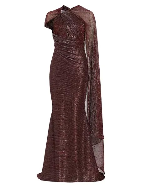 Платье с накидкой и рукавами из пайеток Talbot Runhof, цвет rubino