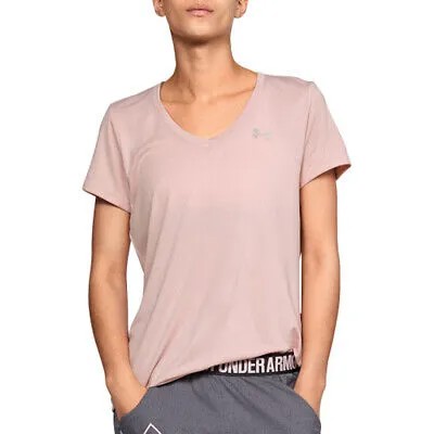 Женская футболка Under Armour Bubble Tech Heather с короткими рукавами и V-образным вырезом, розовая, L