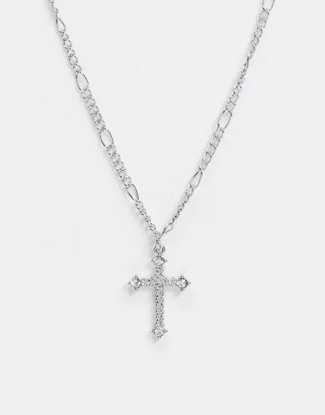 Серебристое ожерелье с подвеской в виде креста Topshop-Серебряный