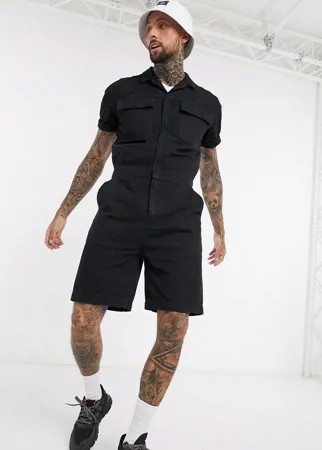 Черный джинсовый комбинезон-шорты с карманами ASOS DESIGN-Черный цвет