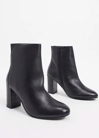 Черные кожаные ботинки на каблуке ASOS DESIGN-Черный цвет