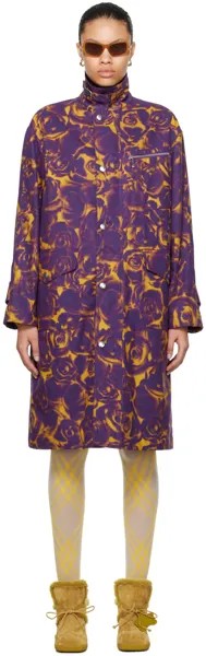 Пурпурно-желтое пальто с принтом роз Burberry