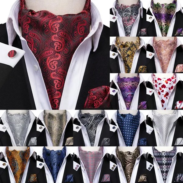 4 шт / комплект стильный мужской аскокот галстук набор шелк Cravat карман квадратные запонки пейсли узор