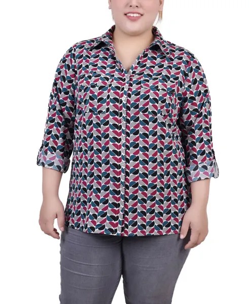 Блузка с воротником-стойкой и рукавами 3/4 больших размеров NY Collection