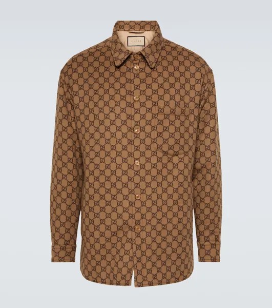 Шерстяная рубашка макси с узором gg Gucci, коричневый