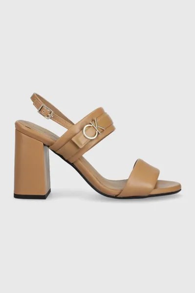 Кожаные сандалии BLOCK HL SANDAL 85HH W/HW Calvin Klein, бежевый