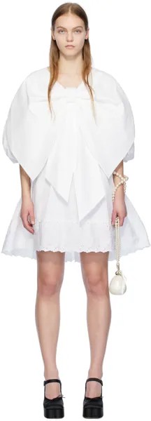 Белое мини-платье с бантом Simone Rocha