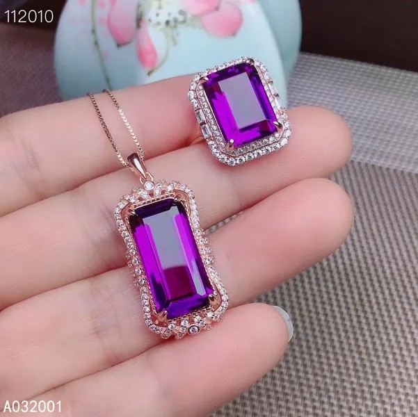 KJJEAXCMY, хорошее ювелирное изделие, аметист, серебро 925 пробы, женский кулон, ожерелье, цепь, кольцо, набор, изысканный