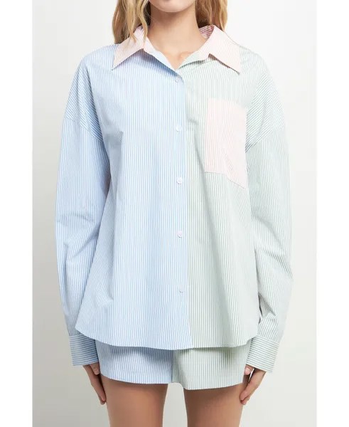 Женская полосатая рубашка оверсайз с цветными блоками English Factory