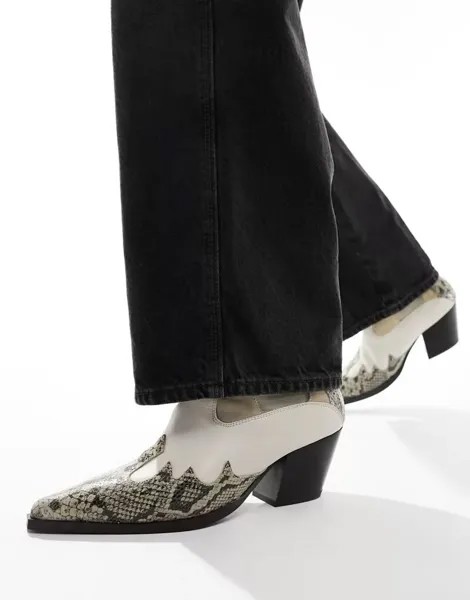 Кожаные ботинки ASOS с западными деталями и кубинским каблуком каменно-бежевого цвета