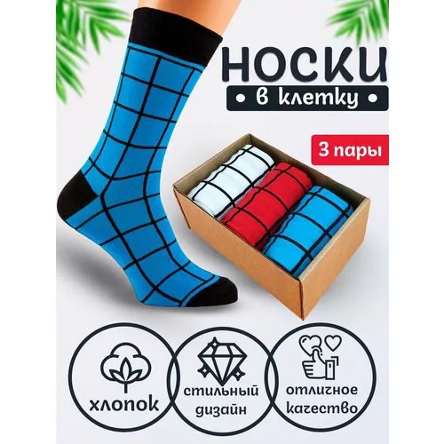 Носки Годовой запас носков, комплект, 3 пары, размер 29 (43-45), белый, синий, красный