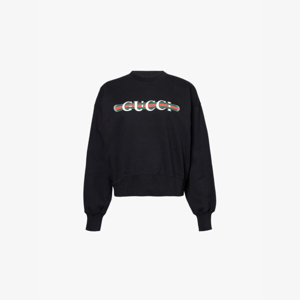 Свитшот свободного кроя из хлопкового трикотажа с логотипом Gucci, черный