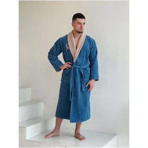 Халат Jan Tex, размер 2XL(48-50), бежевый, бирюзовый