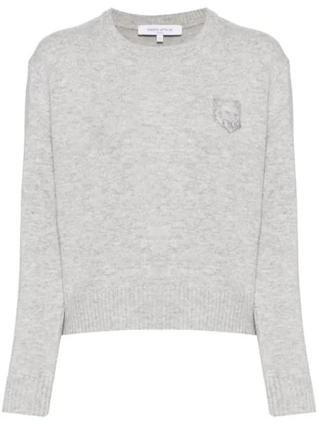 Maison Kitsuné укороченный джемпер с вышивкой, серый