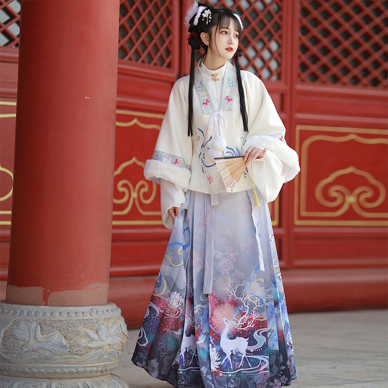 Одежда Hanfu для женщин, традиционная китайская зимняя теплая накидка для взрослых, одежда династии Хань Тан, традиционный костюм для народны...