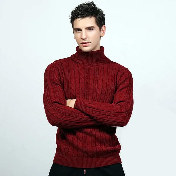 LUCLESAM мужской свитер с воротником «хомут», жаккардовый облегающий вязаный свитер, новинка, Модный повседневный трикотажный пуловер для мужчин