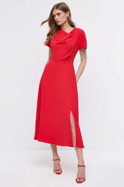 Платье-миди с высоким воротником и юбкой-клеш Coast, красный