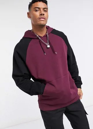 Худи oversized сливового цвета с черными рукавами ASOS DESIGN-Красный