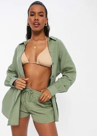 Фактурная пляжная рубашка цвета хаки на пуговицах ASOS DESIGN-Зеленый цвет