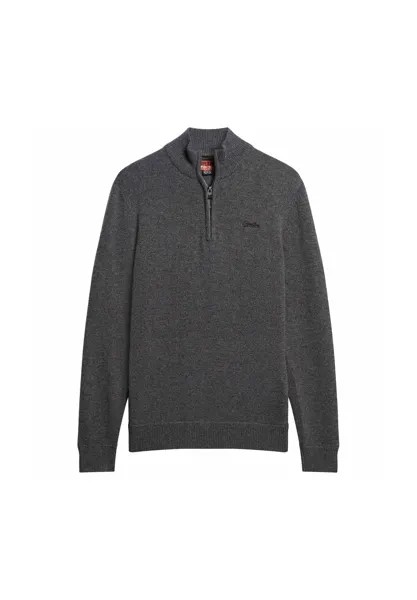 Мужской вязаный свитер - Henley, ESSENTIAL EMB KNIT HENLEY, свитер, логотип, молния Superdry., серый